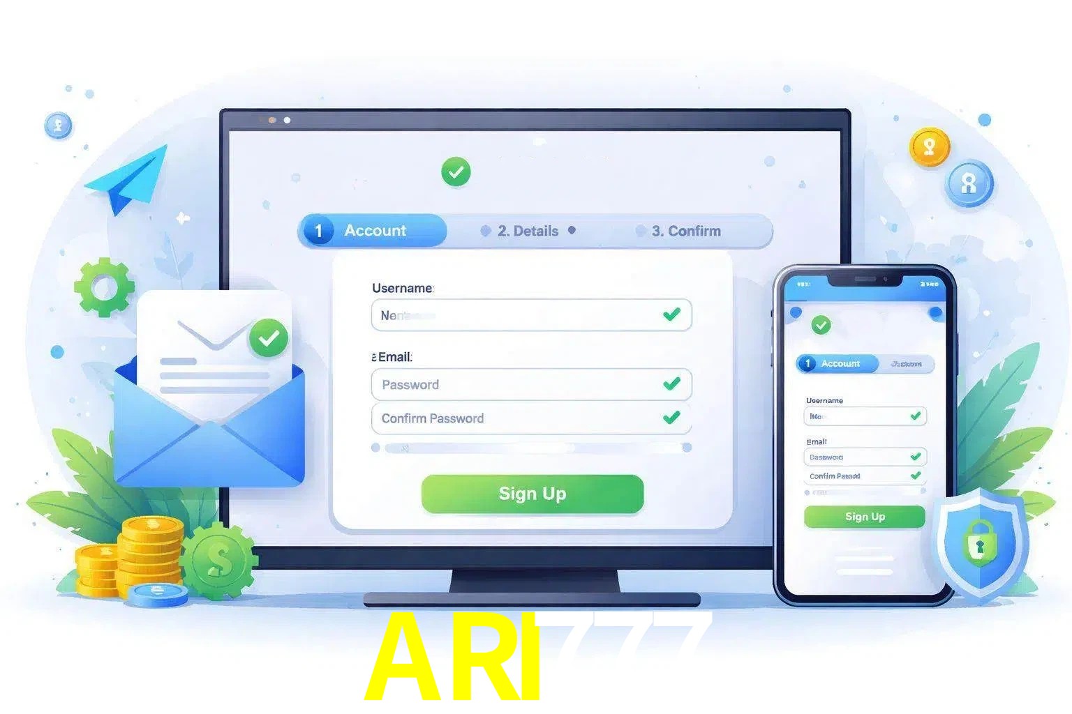 Registro de nuevo usuario y configuración de cuenta ARI777